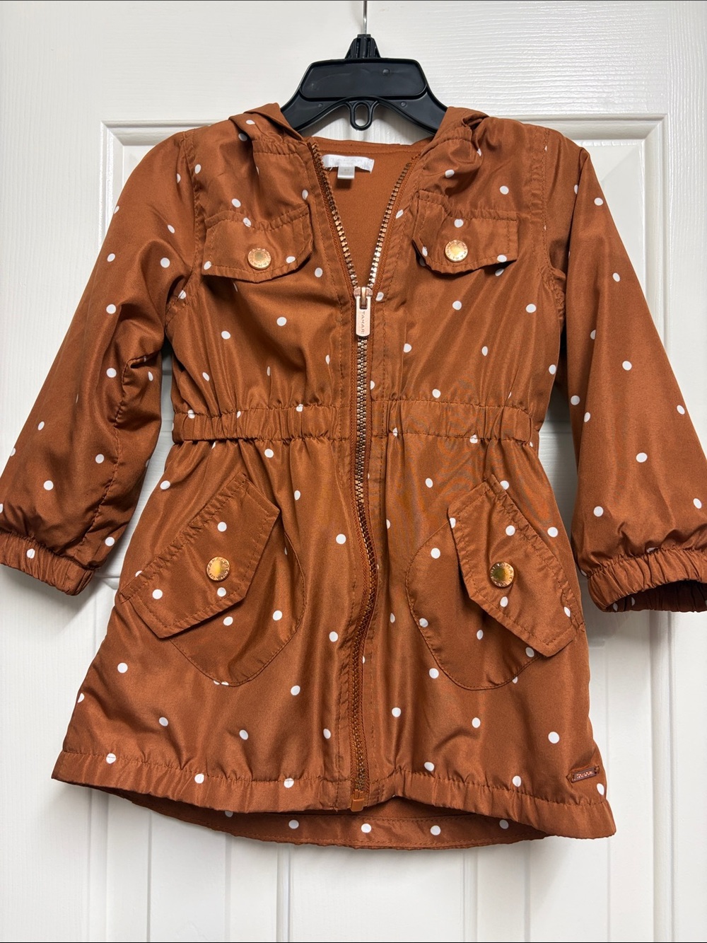 Tahari Rust/brown Polka Dot Hooded Anorak Jacket